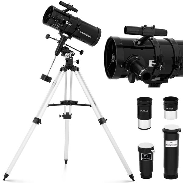 Newtonian astronomiskais teleskops Uniprodo 1400 mm, diametrs, 150 mm